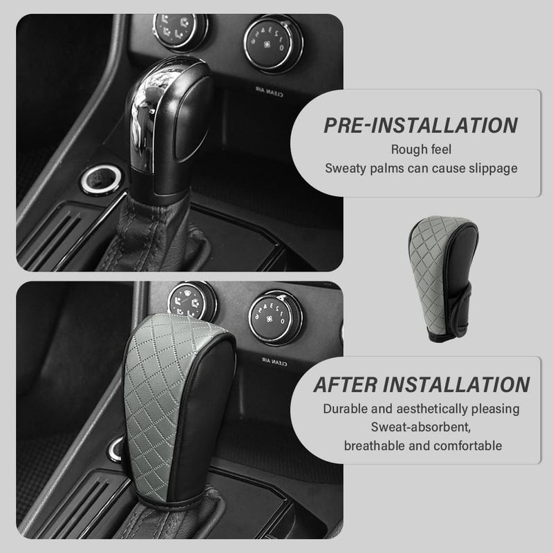 Stacool Leather Gear Shift Cover Diamond Embroidery Design,Durable Shift Knob Cover for Shift Lever Protection,Universal Car Gear Shift Cover Car Accessory Suitable for Cars,Trucks,SUVs (Dark Gray) - Image 3